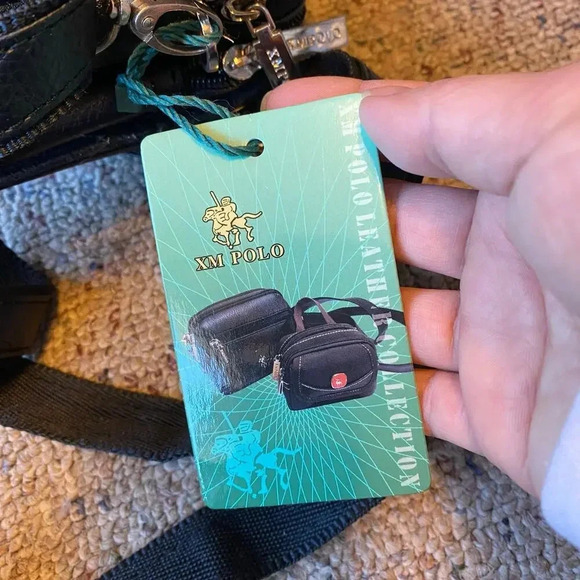 VTG Y2K XMPolo Black Faux Leather Crossbody Mini Purse Wallet Adjustable Strap - Picture 5 of 10